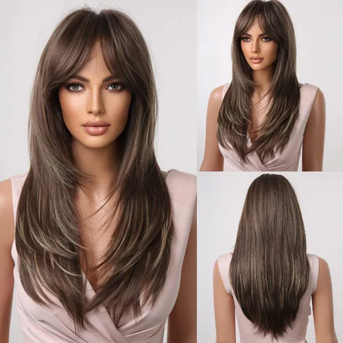 Miniatura 21 de HAIRCUBE Pelucas Auburn para Mujeres, Pelucas Largas en Capas Naranjas con Flequillo, Pelucas de Fibra Sintética Resistentes al Calor