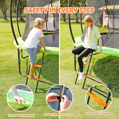 Miniatura 4 de Yohood Trampolín para exteriores de 12 pies y 14 pies, trampolines recreativos con red de cierre y escalera, aprobado por ASTM para niños y adultos