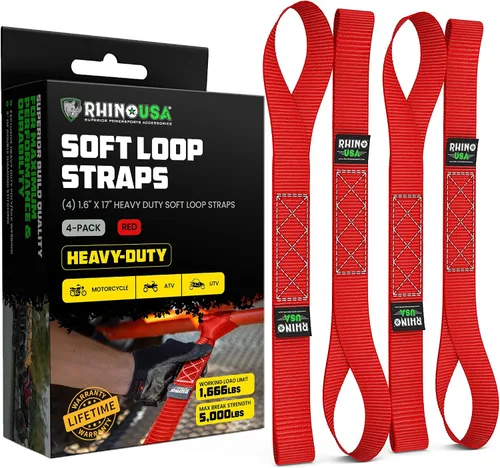 Miniatura 11 de Rhino USA Correas de amarre de bucle suave (paquete de 4) – 1.6 pulgadas x 17 pulgadas (5,000 libras de resistencia a la rotura) Correas de manillar