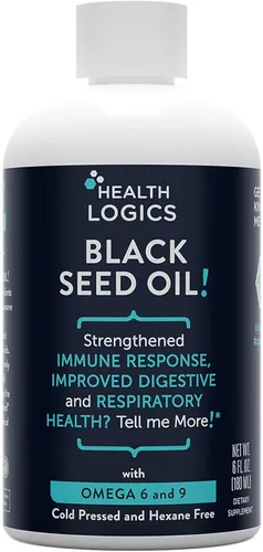 Health Logics Aceite de semilla negra | Rica fuente de Omega 6 y Omega 9 | Aceite de semilla de comino negro puro prensado en frío para la salud