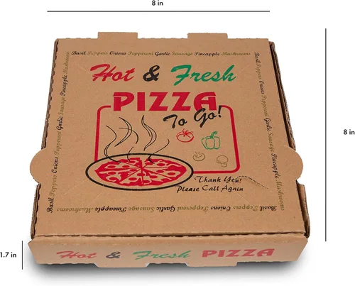 Miniatura 2 de Paquete de 50 cajas de pizza con estampado de 4 colores para pizza caliente y fresca, color marrón (8 x 8 pulgadas)