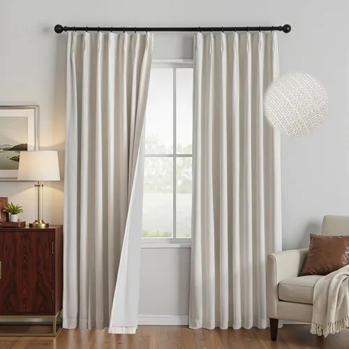 Miniatura 12 de MYSKY HOME Dusty Blue Full Black Out Pinch Pleated Curtains 63 inches Long for Bedroom Linen Textured with Blackout Liners Blue Gray Thermal
