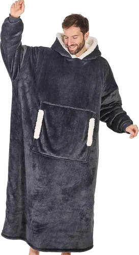 Miniatura 29 de yescool - Cobija con capucha, sudadera de franela de forro polar sherpa para adultos, mujeres y hombres, talla única