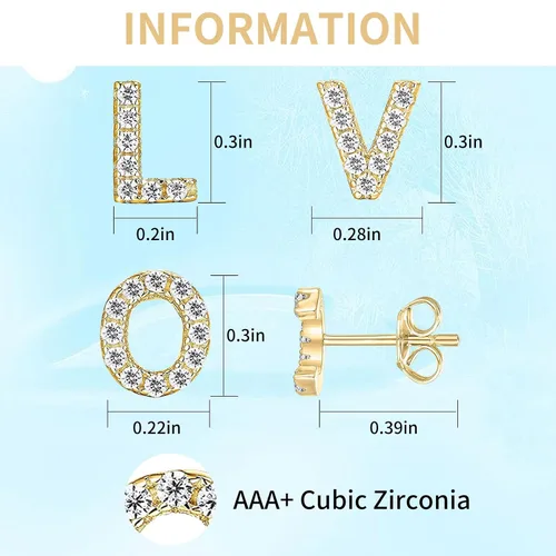 Miniatura 2 de Letter M Initial Stud Earrings for Girls, 14K Gold Plated Sterling Silver Alphabet Letter Earrings, Post CZ Stud Earrings, Hypoallergenic Earrings