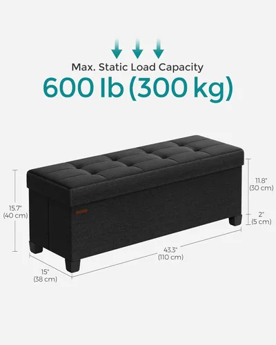 Miniatura 2 de SONGMICS Banco otomano de almacenamiento, reposapiés plegable con patas, 15 x 43 x 15.7 pulgadas, banco de extremo de cama, baúl de almacenamiento
