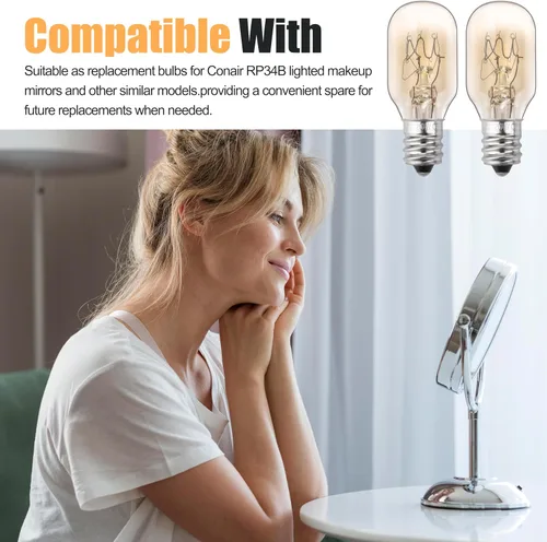 Miniatura 6 de Reemplazo de bombilla incandescente de 20 W, 120 V, adecuado para espejo de maquillaje iluminado Conair RP34B, base de portavelas E12, 2700 K