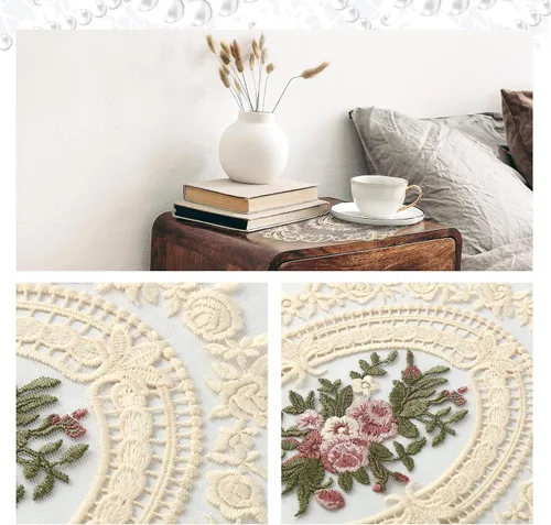 Miniatura 3 de Mixweer 10 manteles individuales de encaje beige ovalados bordados para mesa, manteles individuales retro franceses de ganchillo para boda, fiesta
