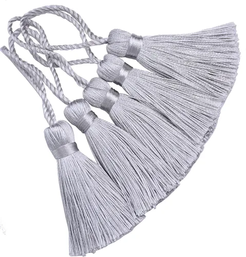 Miniatura 22 de Makhry 20 mini borlas de hilo sedoso hechas a mano de 4.3 pulgadas con lazo de cordón de 2 pulgadas y pequeño nudo chino para aretes, recuerdo