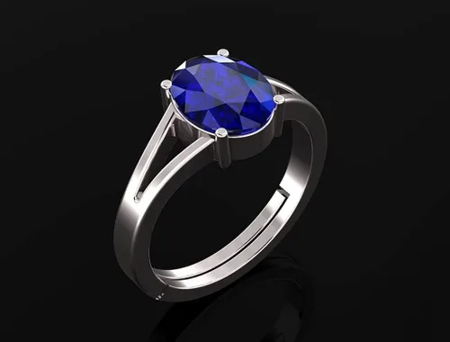Miniatura 2 de LMDPRAJAPATIS Anillo ajustable de plata de ley 925 de 7.25 quilates con tallo de zafiro azul oscuro natural de Neelam probado en laboratorio