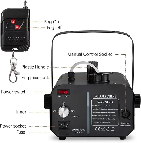 Miniatura 8 de Máquina de niebla de 1000 W con temporizador, control remoto inalámbrico y control manual, ideal para Halloween, fiestas, actuaciones en escenario