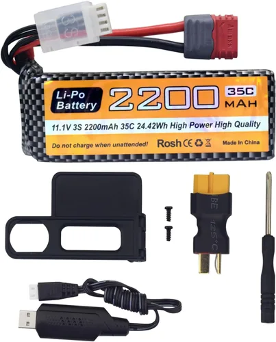 sea jump Batería Lipo de 11.1V 2200mAh 35C 3S con enchufe T y cable de carga USB adecuado para MJX H16P H16E H16GT H16BM H16PL 14301 RC Car High