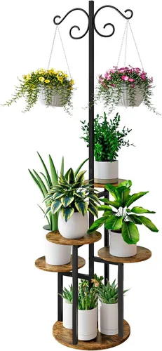 Miniatura 8 de INGIORDAR Soporte para plantas de interior de 4 niveles con 5 estantes para macetas múltiples para patio, jardín, balcón, sala de estar, esquina