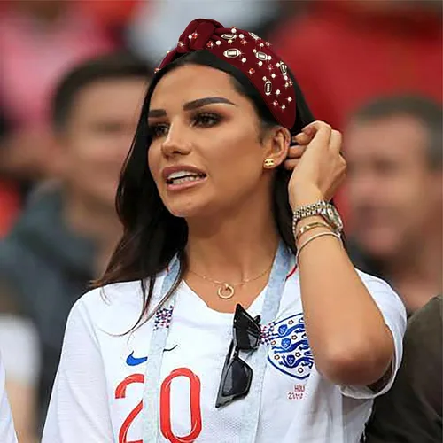 Miniatura 2 de Diadema de moda de fútbol para mujer con perlas de fantasía en negro, rojo, naranja y azul con nudo para niñas, diadema ancha y bonita para el Día