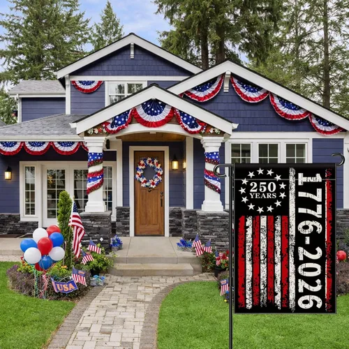 Miniatura 8 de Bandera de jardín con el 250 aniversario de Estados Unidos, bandera del 250 aniversario de Estados Unidos 1776-2026, bandera patriótica
