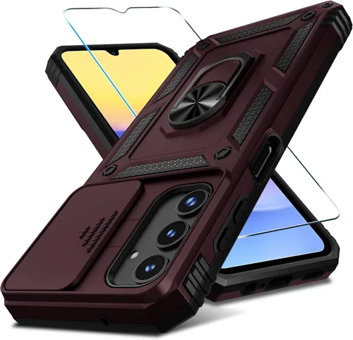 Miniatura 20 de Janmitta Compatible con Galaxy A15 5G Funda con Cubierta Deslizante Integrada para Lente de Cámara + Protector de Pantalla + Soporte de Anillo