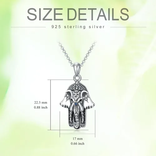 Miniatura 10 de PROESS Collar de plata de ley Hamsa Fátima collar de elefante, colgante de ojo azul, joyería para hombres, mujeres, niñas y niños