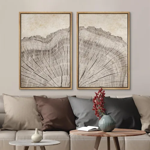 Miniatura 3 de MUDECOR Impresión en Lienzo Enmarcado Arte de Pared Anillos de Árbol de Madera de Roble Ilustración de la Naturaleza Arte Moderno Decorativo