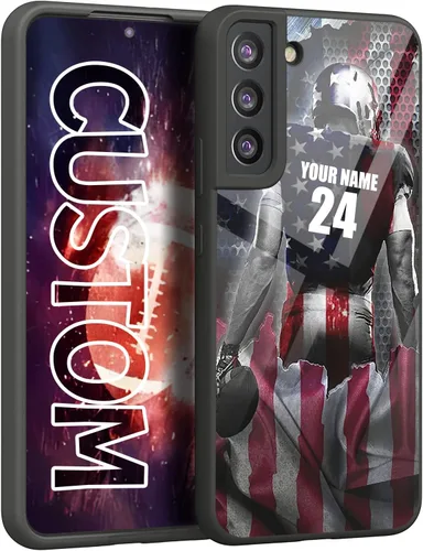 Miniatura 12 de Fundas de teléfono con número de nombre personalizado, diseño de bandera de Estados Unidos, para Galaxy A16/A15/A25/A14/A54/A53 Béisbol