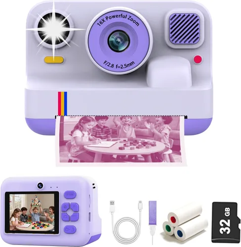 Miniatura 8 de Cámara de Impresión Instantánea para Niños, Cámara Digital Instantánea, Regalos de Navidad y Cumpleaños para Niñas y Niños de 3 a 16 Años, Juguetes