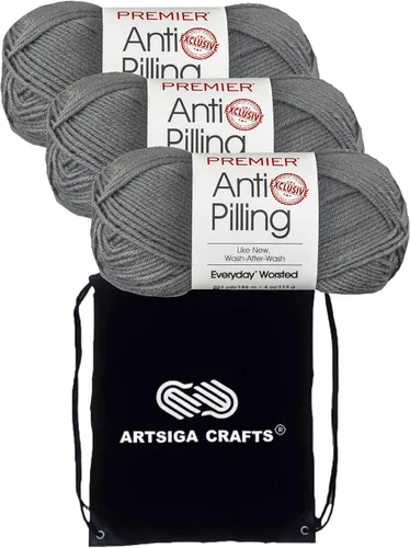 Miniatura 24 de Premier Yarns Everyday Anti-Pelusa Hilo Sólido Verde Pino DN100-8 (6-Madejas - Mismo Lote de Tinta) #4 Peso Estambre Acrílico para Tejer