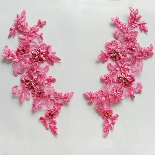 Miniatura 6 de Parches de tela de encaje fino bordados con diamantes de imitación bordados, decoración de vestido para coser en lentejuelas cuentas, accesorio