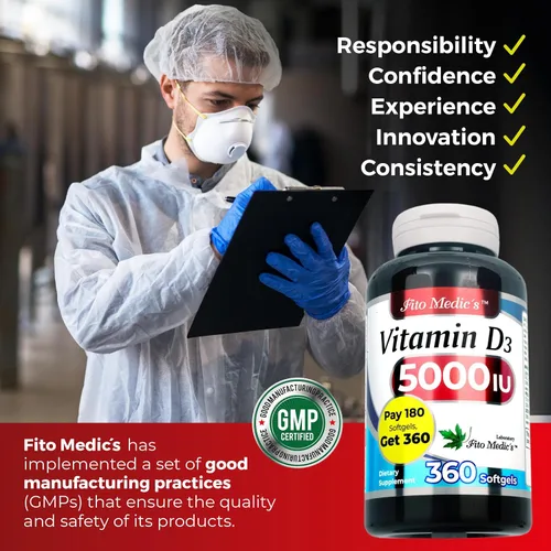 Miniatura 6 de FITO MEDIC'S Laboratorio - Vitamina d - 5000 UI de - Vitamina d3-360 cápsulas blandas - Vitamina d3 5000 iu - para hueso, dientes, músculo e