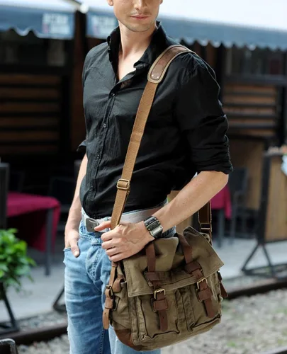 Miniatura 2 de Bolso de hombro para hombres, bolso mensajero de lienzo militar clásico de Berchirly, de 13.3–17.3 pulgadas, de regreso a la escuela
