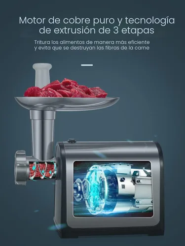 Miniatura 4 de Picadora de carne eléctrica, relleno de salchichas con 3 tubos de salchicha, 2 cuchillas, 3 placas, 3200W máx, picadora de carne de alta resistencia