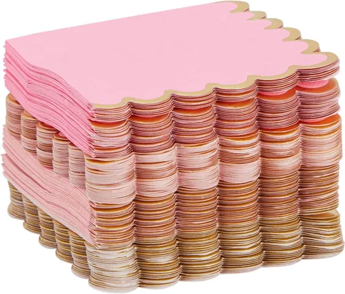 Miniatura 6 de Sparkle and Bash Servilletas de cóctel rosadas de 5 x 5 pulgadas, 100 unidades, 3 capas festoneadas, rosa y dorado, servilletas para bebés