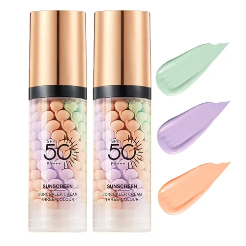 2 unidades de imprimación para la cara antes del maquillaje, crema aislante de protección solar 3 en 1, SPF 50, corrector de color de un solo paso