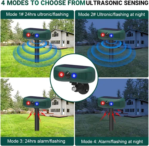 Miniatura 5 de Qualirey 2 unidades de alarma solar para exteriores, sensor de movimiento, sirena de seguridad, detector de sonido, luz estroboscópica, 4 modos