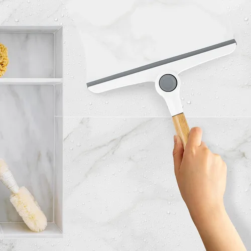 Miniatura 4 de Zadro Escobilla plegable multiusos con mango de bambú y lazo de silicona para colgar (9.5 pulgadas de ancho, bambú/blanco/gris)