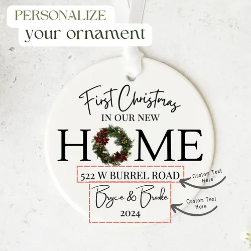 Miniatura 3 de Adorno Personalizado para la Primera Navidad en Nuestro Nuevo Hogar 2025, Adorno de Dirección de Casa Personalizado, Regalo para la Familia, Regalo