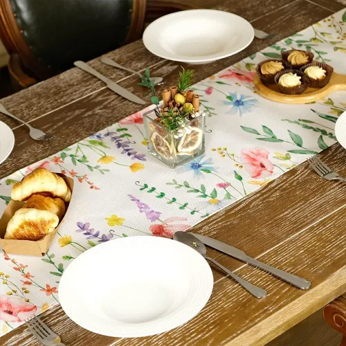 Miniatura 5 de GEEORY Camino de mesa de primavera de 13 x 72 pulgadas, acuarela floral de flores silvestres con mariposa, decoración de mesa rústica de granja