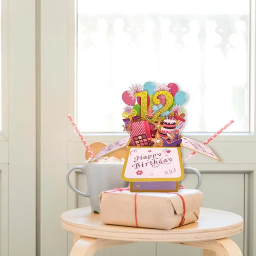 Miniatura 7 de Asmallgf Dulce Tarjeta de Cumpleaños Desplegable del 12º Cumpleaños para Niña y Niño, Gran Regalo de Cumpleaños de 12 Años para Hija, Sobrina