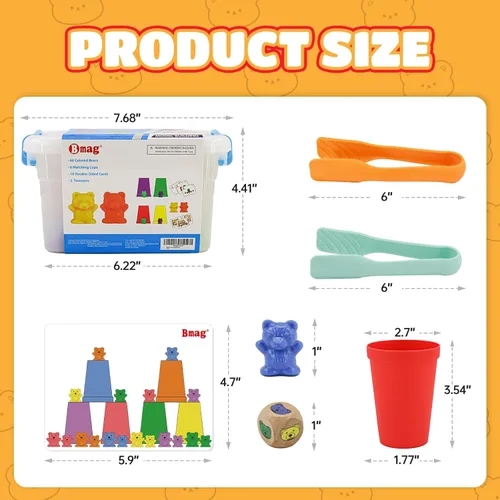 Miniatura 7 de Bmag Contando osos con tazas de clasificación a juego, juegos de aprendizaje de matemáticas preescolar con 2 dados, juguete educativo STEM
