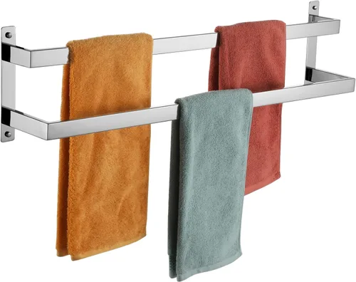 KOKOSIRI Barras para Toallas Portadores de Toallas de Baño 32 Pulgadas Cromado Baño 2 Niveles Escalera Rieles para Toallas Montado en Pared Estantes