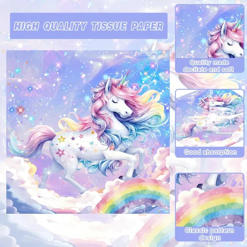 Miniatura 6 de Juego de 80 piezas de suministros para fiesta de Pegasus, diseño caprichoso de melena ombré y cuerno de arcoíris, incluye platos llanos, platos