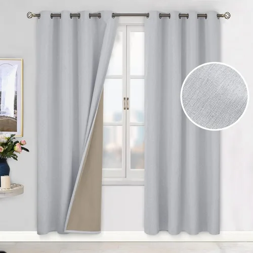BGment - Cortinas 100 % Blackout con revestimiento para la habitación, cortinas con ojales, de lino con textura de aislamiento térmico para la sala