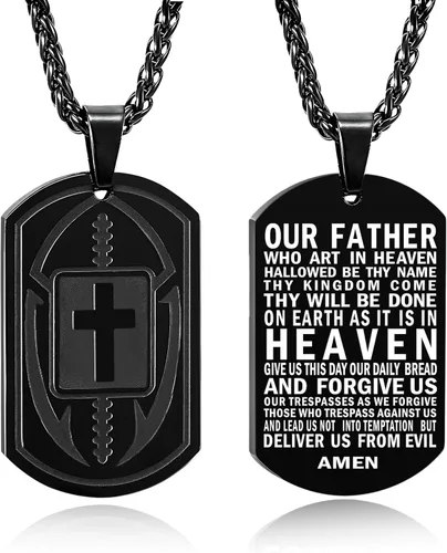 Collar de cruz de versículo bíblico de fútbol para hombres, regalo religioso de acero inoxidable, joyería deportiva de fútbol, regalos de Pascua