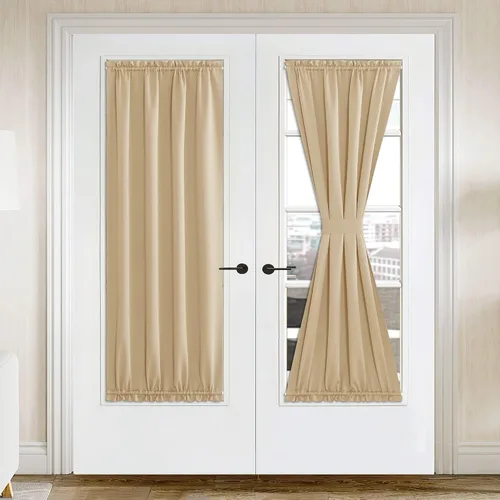 Miniatura 45 de NICETOWN Cortinas opacas unicolor con aislamiento térmico para puerta francesa, granja, oscurecimiento de habitación, puertas y ventanas de Marrón