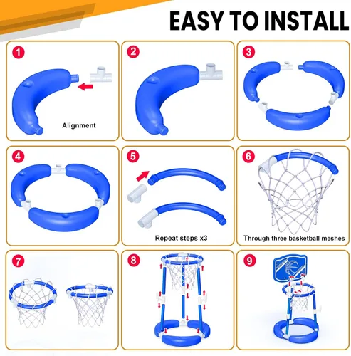 Miniatura 7 de SpringFlower Aro de baloncesto para piscina con tablero, piscina para niños y adultos, juego de piscina flotante de baloncesto, juguete de piscina
