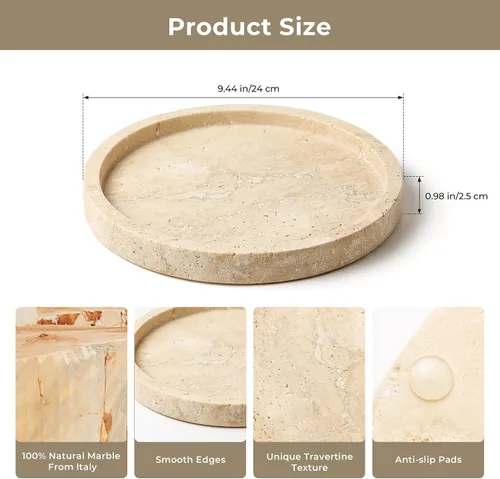 Miniatura 3 de Bandeja de tocador de mármol natural para baño, cocina, tocador, bandejas decorativas de piedra travertino para joyas, perfume, cosméticos, velas