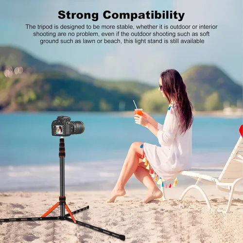 Miniatura 6 de Soonpho Soporte de luz portátil ajustable de fibra de carbono de 7 pies con trípode reversible de 180°, altura máxima de 86.5 pulgadas para cámara