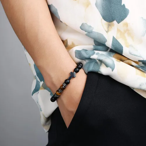 Miniatura 3 de JoycuFF Pulseras cristianas Pulsera de cruz de piedra natural para hombres y adolescentes Bautismo, Pascua, confirmación, aniversario, día