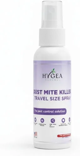 Hygea Natural Spray de viaje para matar ácaros del polvo, ayuda a eliminar ácaros del polvo, ácaros de alfombras, ácaros de roedores, pájaros y