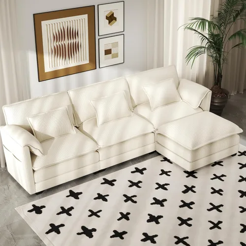 Miniatura 21 de Real Relax 145'' Sofá seccional modular, sofá convertible de 4 plazas con chenilla, 8 almohadas y 2 reposabrazos para sala de estar, oficina