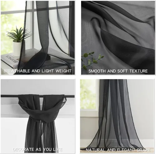 Miniatura 5 de poefun Cortinas transparentes negras para ventanas, toldo drapeado, cortina de cama, bufanda, camino de mesa de boda, sala de estar, dormitorio