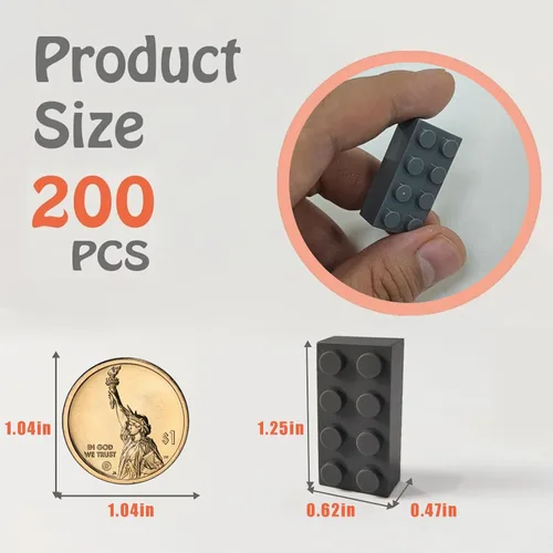 Miniatura 2 de HUIZDQ 200 ladrillos de construcción clásicos, ladrillos a granel de 2 x 4, juguetes de construcción creativos STEM, gris oscuro