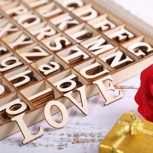 Miniatura 4 de Blulu 248 letras del alfabeto de madera de 1 pulgada, números de letras de madera sin terminar, números para manualidades con bandeja de Color madera
